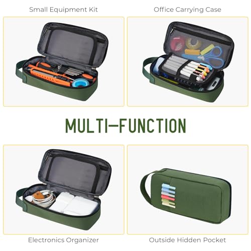 ECHSRT Big Pencil Case, Aesthetic Portable Zipper Pencil Bag with Hidden Pocket, Special Pencil Pouch for Men Women Adults, Stationery Organizer Pen Cases for Office Travel, Army Green Pencil Case