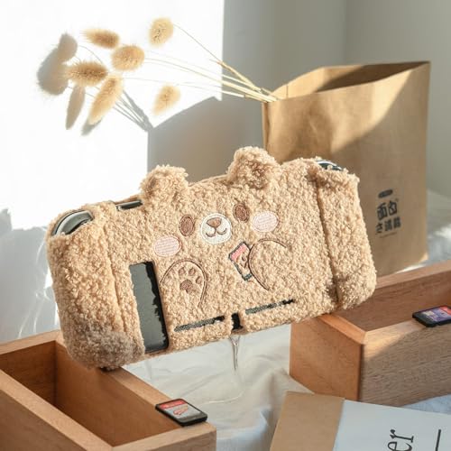 GeekShare Cute Plush Protective Case Cover Compatible with Switch - Shock-Absorption and Anti-Scratch - Plush Bear (for Switch 2017)