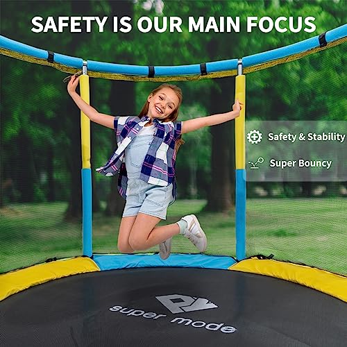 Trampoline for Kids, 5FT Adjustable Toddler Trampoline, Indoor/Outdoor Baby Trampoline with Enclosure Net, No-Gap Safe Design, Gifts for Boys & Girls (Pink) (Yellow Blue)