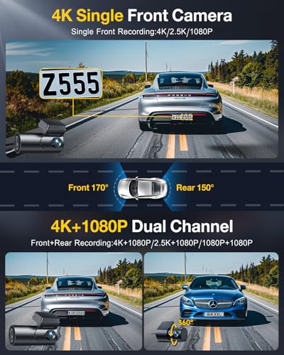 GKU Dash Cam Front and Rear Camera,4K+1080P Dual Dash Camera for Cars Built-in 5GHz WiFi GPS,with 64G SDcard,1.47" Display Dashcam, 24HParking Mode,App Control,Super Night Vision,WDR,Support Max 256GB