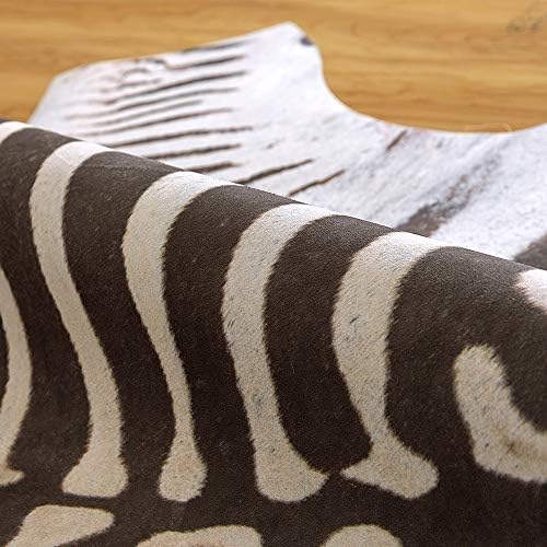 jinchan Zebra Print Area Rug Faux Skin Cowhide Animal Design Mat Faux Suede Safari Accent Rug Indoor Floorcover for Bedroom Living Room 3x4 Feet