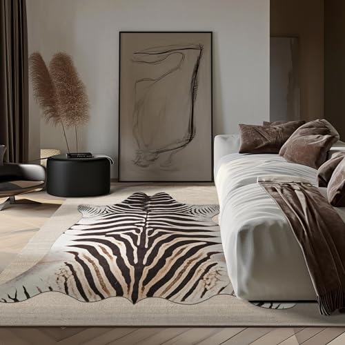 jinchan Zebra Print Area Rug Faux Skin Cowhide Animal Design Mat Faux Suede Safari Accent Rug Indoor Floorcover for Bedroom Living Room 3x4 Feet