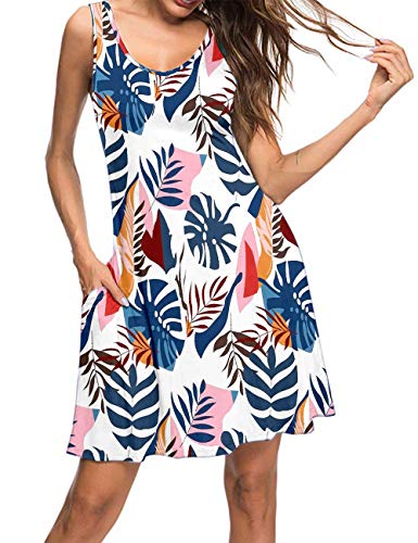 MISFAY Women's Summer Casual T Shirt Dresses Beach Cover up Tank Dress(Blue Green Plantain,S)