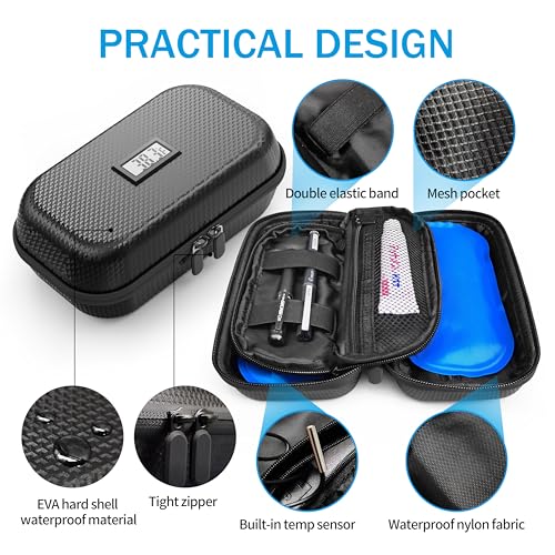 CASAZEN Insulin Cooler Travel Case TSA Approved, Refrigerated Medicine Travel Case with Temperature Display, Diabetes Travel Case with Wrist Strap & 2 Reusable Ice Packs, Gift For Daily and Trip