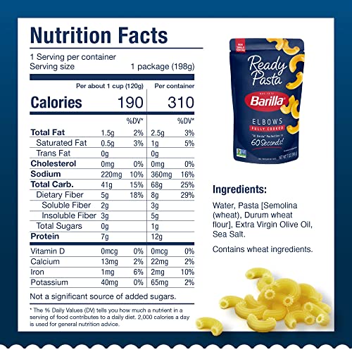 Barilla Ready Pasta, Elbows, 7 oz. Pouch (pack of 7)