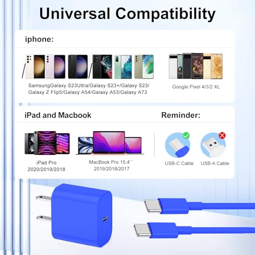 iPhone 15 Charger 10 Ft with 20w USB C Charger Block,2-Pack 20W Fast Wall Charger for 15/15 Pro/Pro Max/iPad Pro AirPods/Samsung and More, with 3 Pack 10ft USB-C Cable