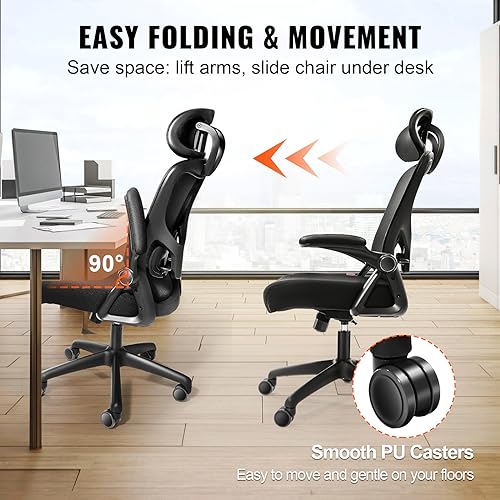 VEVOR Ergonomic Office Chair with Adjustable Lumbar Support, Desk Chair with Adjustable Headrest, PU Armrests Computer Chair for All Day Comfortable Sitting