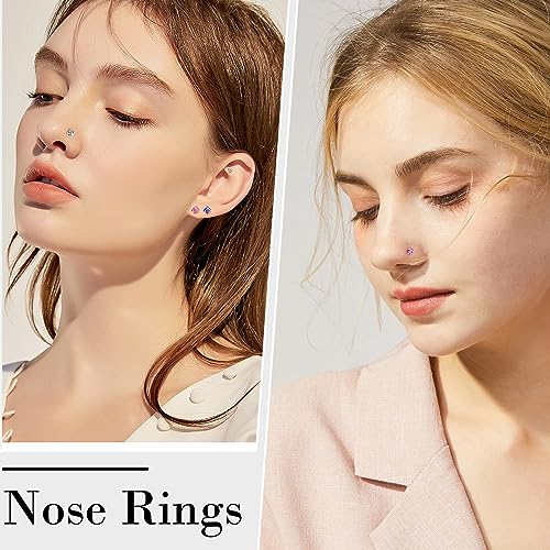 ONESING 40 Pcs 18G Nose Rings Studs L Shape Nose Rings for Women Nose Piercings Jewelry Surgical Stainless Steel Nose Studs Hypoallergenic Body Piercing Jewelry for Women Men