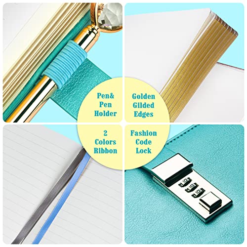 Lock Diary for Woman, Leather Locking Journal with Pen,Gold Gilded Edges Writing Notebook Combination Locked Journal Planner Agenda Personal Diary with Gift Box(Blue)