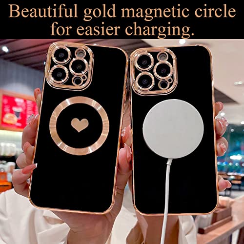 Weonmov for iPhone 13 Pro Case Compatible with MagSafe, Luxury Love Heart Soft Phone Case, Full Camera Lens Protection Magnetic Case for iPhone 13 Pro for Women Girls (6.1") - Black