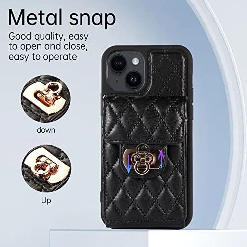 Phone Case for iPhone 14 Plus 6.7 inch Wallet Cover with Credit Card Holder Crossbody Strap Long Lanyard Leather Cell Accessories i-Phone 14+ iPhone14Plus 5G i i14 + iPhone14 14Plus Women Girls Black