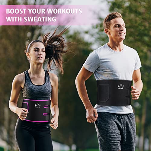 VIMUSFUN Waist Trimmer Belt Men Sweat Band Waist Trainer For Women Lower Belly Fat Tummy Stomach Wraps Waste Trainers Low Back Support Small/Medium/Large/Plus Size Black