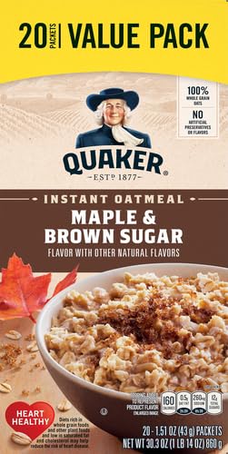 Quaker Maple Brown Sugar Oatmeal Hot Cereal Instant, 30.3 Oz