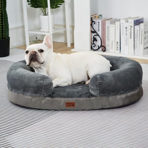 pettycare Orthopedic Dog Bed for Medium Dogs with Memory Foam, Waterproof Pet Bed Soft Sofa with Washable Removable Cover Anti-Slip Bottom, Extra Head and Neck Support Sleeper, 30” Dark Grey