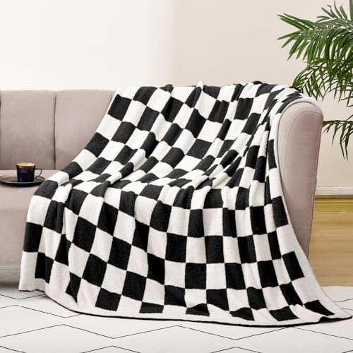 PHF Checkered Twin Blanket, Soft Knit Fluffy Aestheic Grid Blanket, Cozy Lightweight Checkerboard Fleece Blanket for Couch Bed Sofa, Sage Green, 60" x 80"