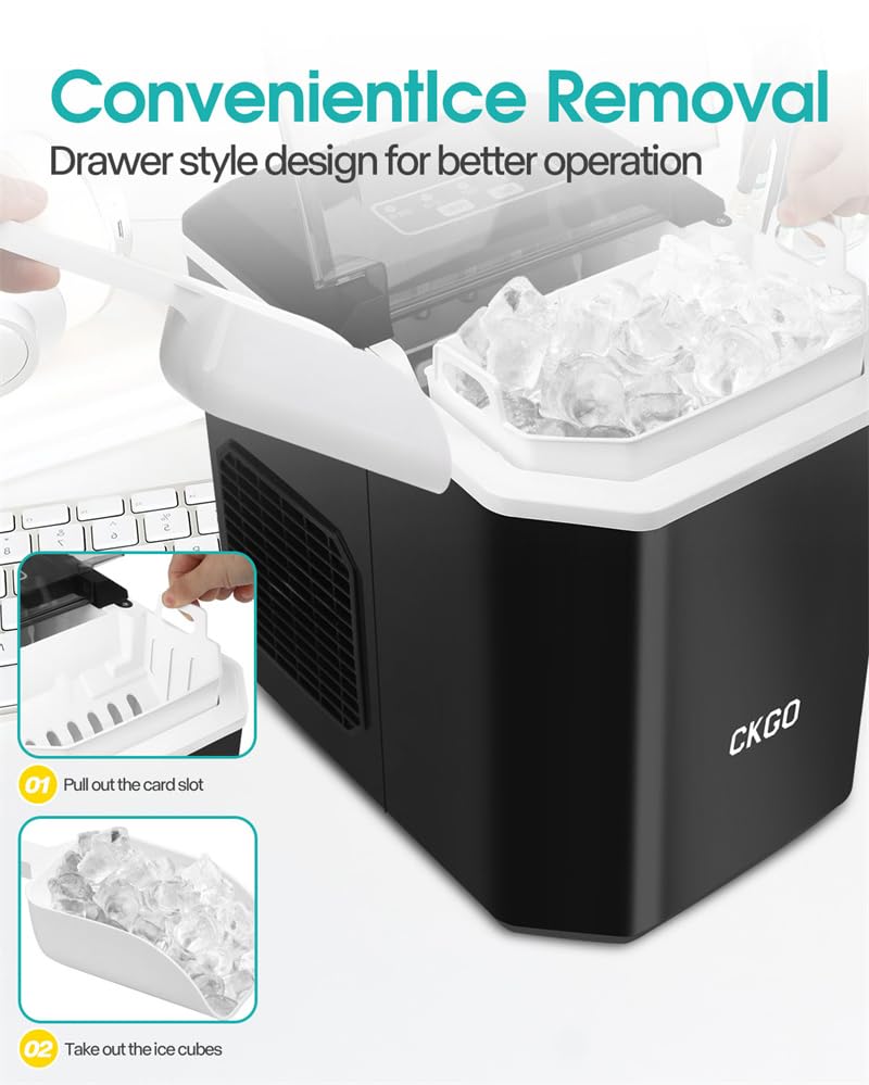 Ice Maker Countertop, 9 Cubes in 6 Mins, 26 lbs per Day, Portable Bullet Ice Machine, Self-Cleaning Ice Makers with Basket and Scoop, Ideal for Home, Kitchen, Camping, RV (26 lbs/24h, Silver, 1)