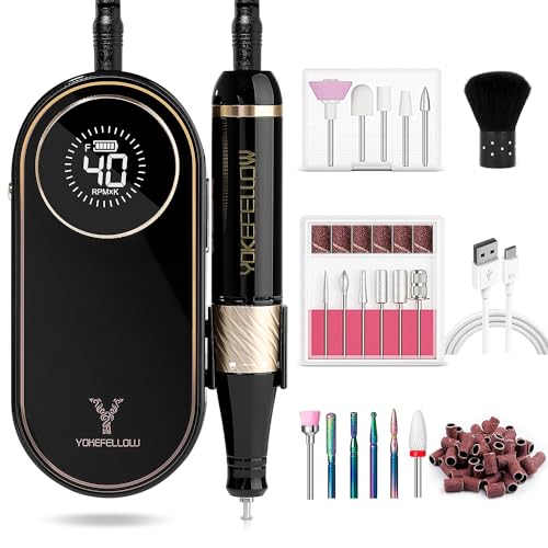 YOKE FELLOW Nail Drill Professional - Electric Nail Drill Machine for Acrylic Nail Kit with Nail Dust Brush for Manicure Pedicure 40000RPM Rechargeable Nail Drill Gift Set for Women