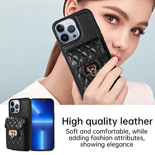 Phone Case for iPhone 13 Pro 6.1 inch Wallet Cover with Credit Card Holder Shoulder Crossbody Strap Long Lanyard Leather Cell Accessories iPhone13Pro 5G i i-Phone i13 iPhone13 13Pro Women Girls Black