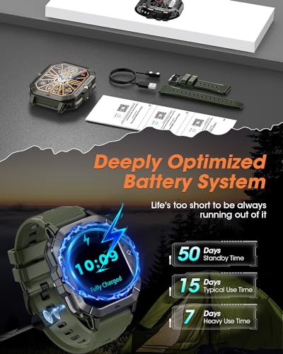 Military Smart Watches for Men (Answer/Make Calls), 2.02'' Fitness Smart Watch for Android and iPhone, Waterproof Fitness Tracker with Blood Pressure/Heart Rate/Sleep/100+ Sport Modes, Watches for Men