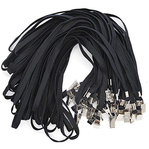Bird Fiy® 50 Pcs Lanyard Bulldog Clip 32-inch Flat Braid Neck Lanyard for Id Cards/badges (Black)