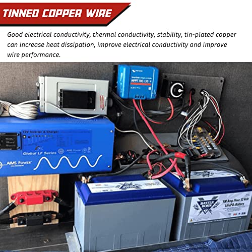 2 AWG Battery Cable 2AWG Gauge Pure Copper Battery Inverter Cables with 5/16 in Lugs Both Ends Power Inverter Wire Set for Automotive Solar Marine Boat RV Car Motorcycle Red and Black (1FT)