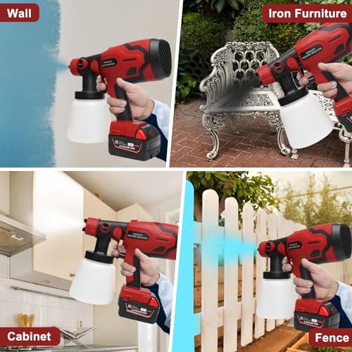 Cordless Paint Sprayer for Milwaukee 18V Battery, Paint Sprayers for Home Interior Airless Electric HVLP, for Furniture, Walls, Cabinets, Fences, Doors, etc.(Battery NOT Included)