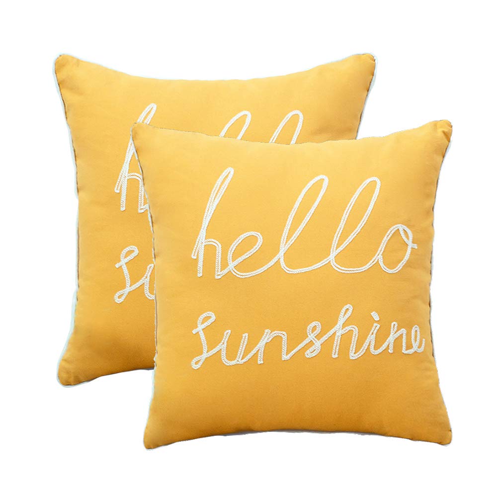 YIcabinet Set of 2 Soft Soild Decorative Square Throw Pillow Covers Yellow Hello Sunshine Pillow for Sofa Bedroom Car 20x20 Inch
