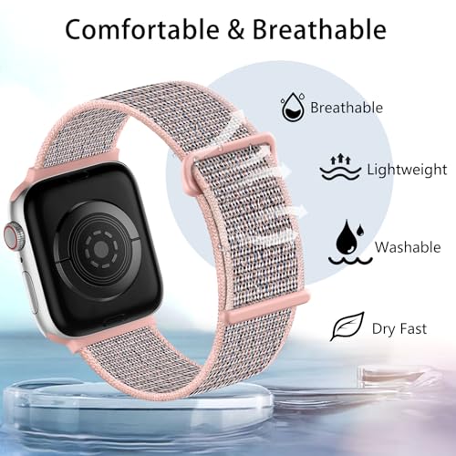 Lenrao Compatible with apple watch bands for women, 38mm 41mm 42mm 44mm, Nylon Strap Compatible with apple watch bands 40mm, Adjustable Loop Straps Compatible for iWatch Series SE 9/8/7/6/5/4/3 Ultra