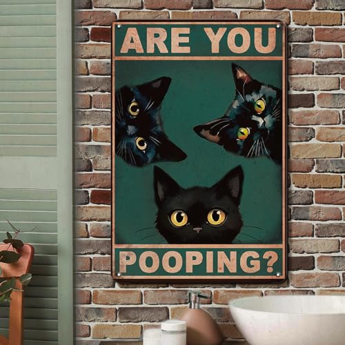 Cat Signs Bathroom Wall Decor Bathroom Signs Decor Funny, Black Cat Gifts Bathroom Accessories Are You Pooping Cat Sign, 8x12 Inches Cute Bathroom Decor