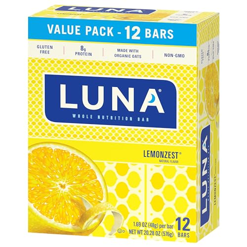 LUNA Bar - LemonZest Flavor - Gluten-Free - Non-GMO - 7-9g Protein - Made with Organic Oats - Low Glycemic - Whole Nutrition Snack Bars - 1.69 oz. (12 Pack)