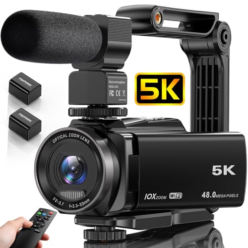 FJFJOPK 5K Video Camera Camcorder, 10X Optical Zoom 48MP UHD 30FPS Vlogging Camera for YouTube, Photography Recorder Camera with 270° 3" Rotation Screen, Microphone, Stabilizer, Remote Control