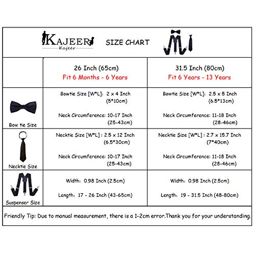 Kajeer Kids Suspender Bowtie Necktie Sets - Adjustable Elastic Classic Accessory Sets for 6 Months to 13 Year Old Boys & Girls (Orange, 26 Inches (Fit 6 Months to 6Years))