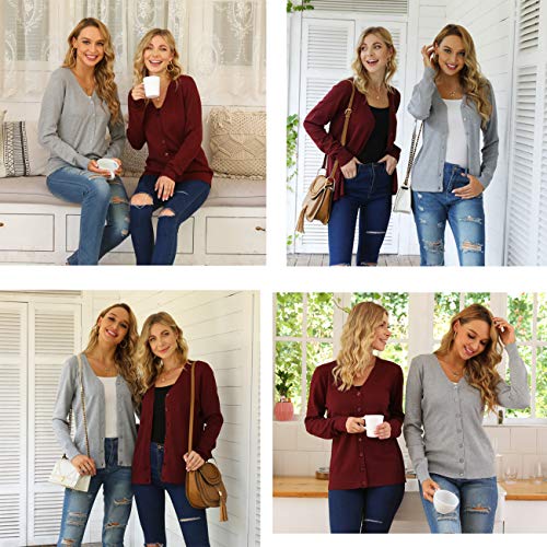 VIISHOW Women Long Sleeve Button Down V Neck Lightweight Basic Knit Sweater Cardigan, Plaid Red, Medium