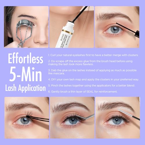 BEYELIAN Cluster Lashes C Curl 144 Pcs Individual Mega Lash Clusters False Eyelashes Extension Natural Look Reusable Glue Bonded Black Super Thin Band Mix DIY Eyelash Extension Style719