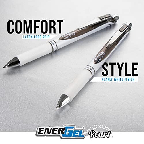 Pentel Gel Ink Pen, EnerGel Pearl RTX0.5mm, Fine Point, Needle Tip (BLN75WBP3A),Black