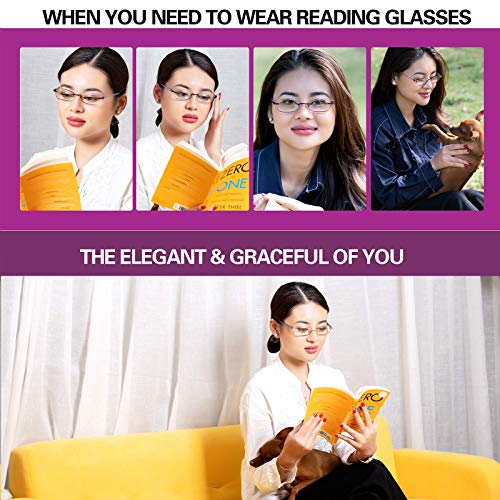 FEIVSN 3-Pack Rimless Reading Glasses For Women, Lightweight Spring Hinge Readers, Classic Elegant Artistic Eyeglasses UV 400 (Red 4.0 Etc)