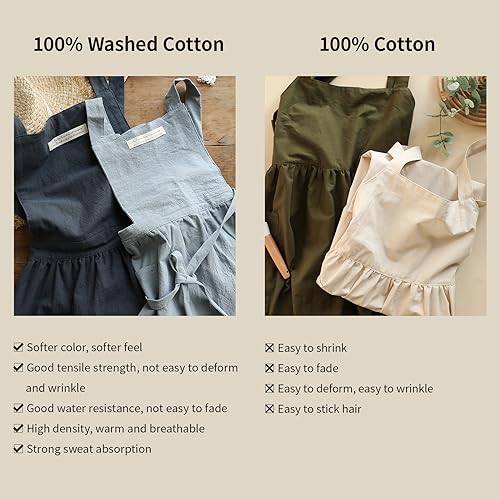 Uteynee 2 Pack 100% Cotton Aprons for Women with Pockets Kitchen Garden Cooking (10 Colors)