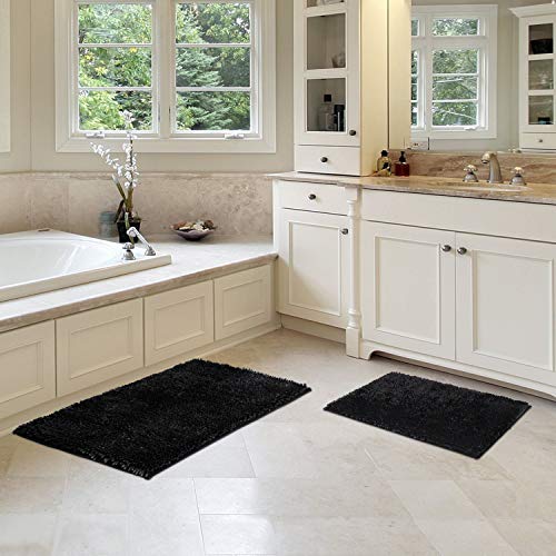 HOMEIDEAS 2 Pieces Bathroom Rugs, Non Slip Absorbent Chenille Toilet Bath Mat Set (Beige)