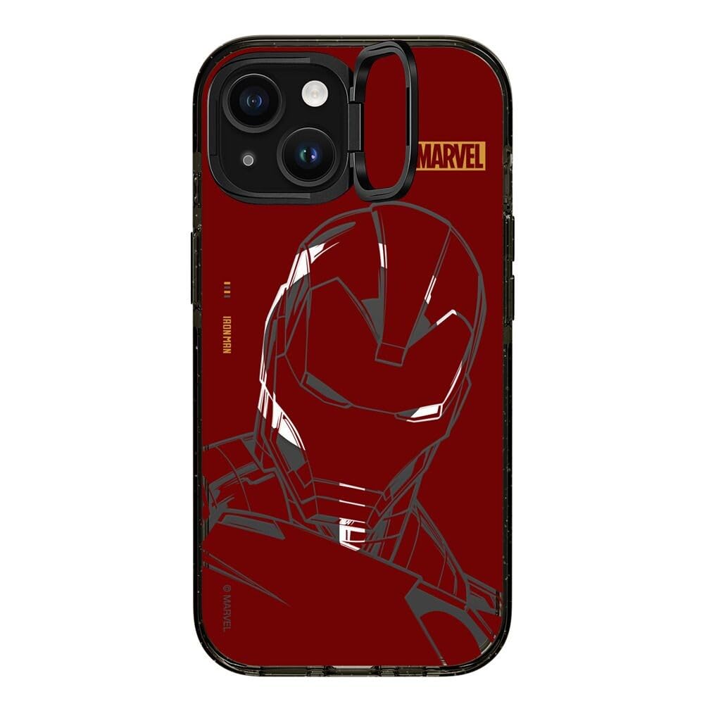 CASETiFY Impact Ring Stand iPhone 15 Case [Iron Man Co-Lab / 3X Military Grade Drop Tested / 6.6ft Drop Protection/Compatible with Magsafe] - Iron Man - Red - Clear Black