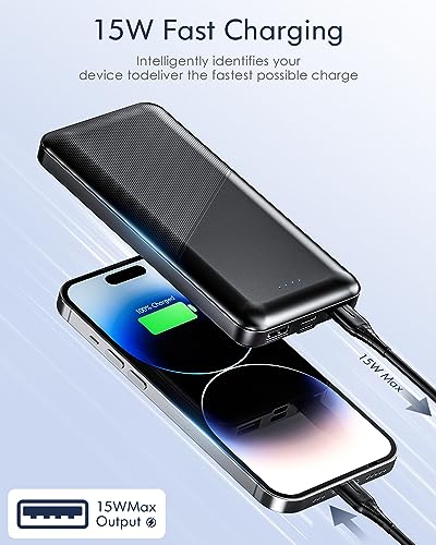 Feeke Portable-Charger-Power-Bank - 15000mAh Dual USB Power Bank Output 5V3.1A Fast Charging Portable Charger Compatible with Smartphones and All USB Devices (Black)