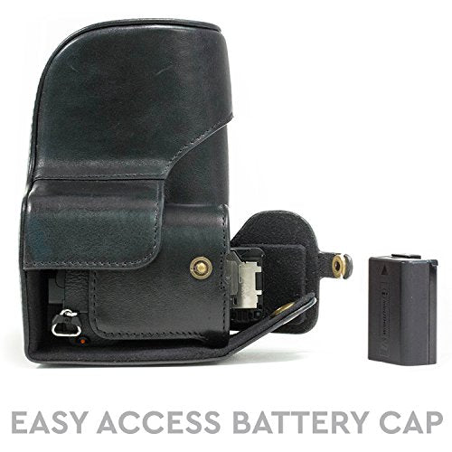 MegaGear Sony Alpha A6500 (Up To 16-70MM Lens) Ever Ready Genuine Leather Camera Case And Strap, With Battery Access - Black - MG1201