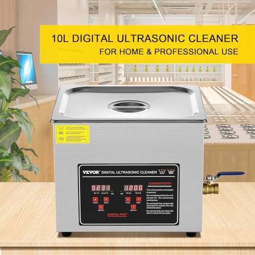 VEVOR Ultrasonic Cleaner with Digital Timer & Heater, Professional Ultra Sonic Jewelry Cleaner, Stainless Steel Heated Cleaning Machine for Glasses Watch Rings Small Parts Circuit Board (2L)