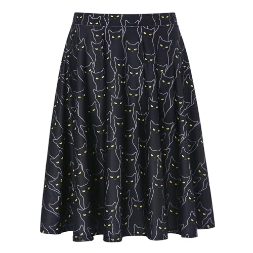 HDE Skirts for Women - Midi Skirt Skater Skirt Knee Length High Waist Fun Prints Witch Spells - M