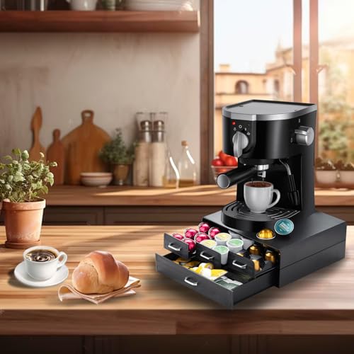 K Cup Holder Drawer 66/88 Pods Capacity, Four Drawers Design for Nespresso Pods Holder, Coffee Pod Holder Compatible With Keurig Pod Organizer&Nespresso/K-Cup/Vertuo Pod Holder, Black
