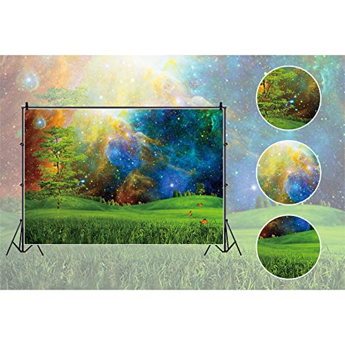 Enchanted Forest Backdrop 5x3ft Dreamy Nebula Galaxy Starry Sky Spring Green Grassland Meadow Butterfly Nature Scenery Photo Background Party Decor Kids Girls Boys Adults Portrait Studio Props