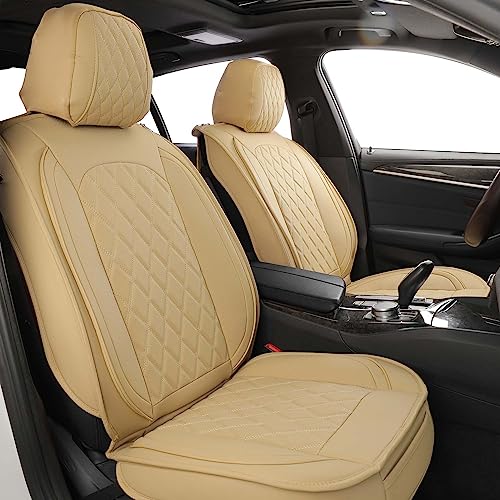 MIROZO Leather Car Seat Covers Full Set,Waterproof Automotive Seat Covers Universal Vehicle Seat Covers for Most Sedan SUV Pick-up Truck, Beige