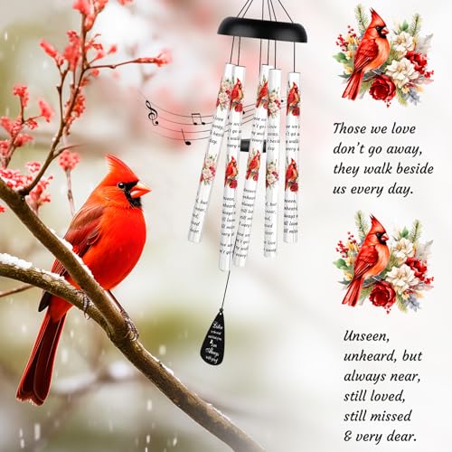 Memorial Wind Chimes Sympathy Gift - Cardinal Windchimes in Loving Memory of Loved One, Bereavement Gifts for Loss of Mom/Dad, Condolences Grief Remembrance Funeral Grieving