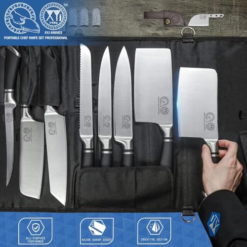 XYJ 8-Piece Stainless Steel Knife Set with Sheath & Bag - Professional Chef's Knives for Meat, Vegetable & Kitchen Tasks, Ergonomic Handles for Comfortable Cutting