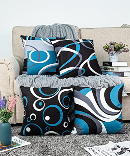 D DIFARIC Blue and Black Throw Pillow Covers 18x18 Inches Set of 4 Decor Decorative Throw Pillow Cover Abstract Modern Geometric Teal Square Cushion Cases for Sofa Bed Couch