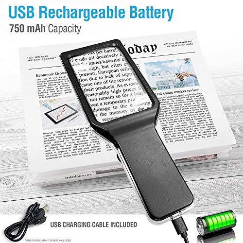 MagniPros 6X Rechargeable Magnifying Glass with 3 Color Light Modes & Anti-Glare Lens - Relieve Eye Strain | Perfect for Low Vision Seniors, Macular Degeneration & Fine Print